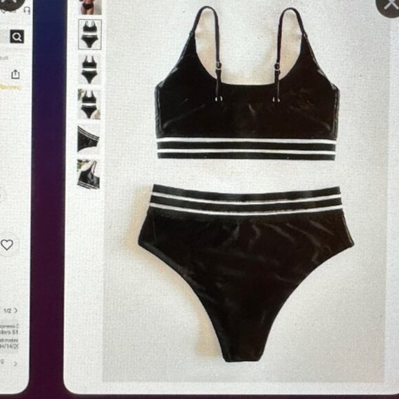 Brand New Contrast Mesh High Waisted Bikini Swimsuit Black Various - Picture 2 of 5